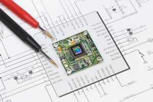 Image sensor and tester probes on a schematic diagram